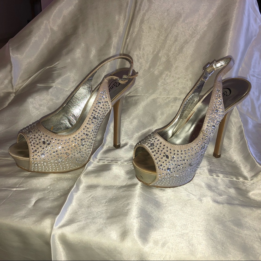 Rhinestone Silver Open Toed Heels